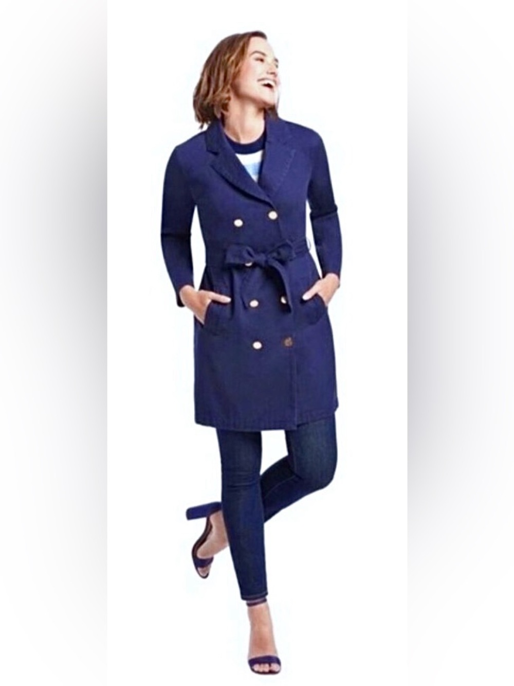 NWT DRAPER JAMES Nassau Navy Double-Breasted Trench Coat 2X MSRP $200